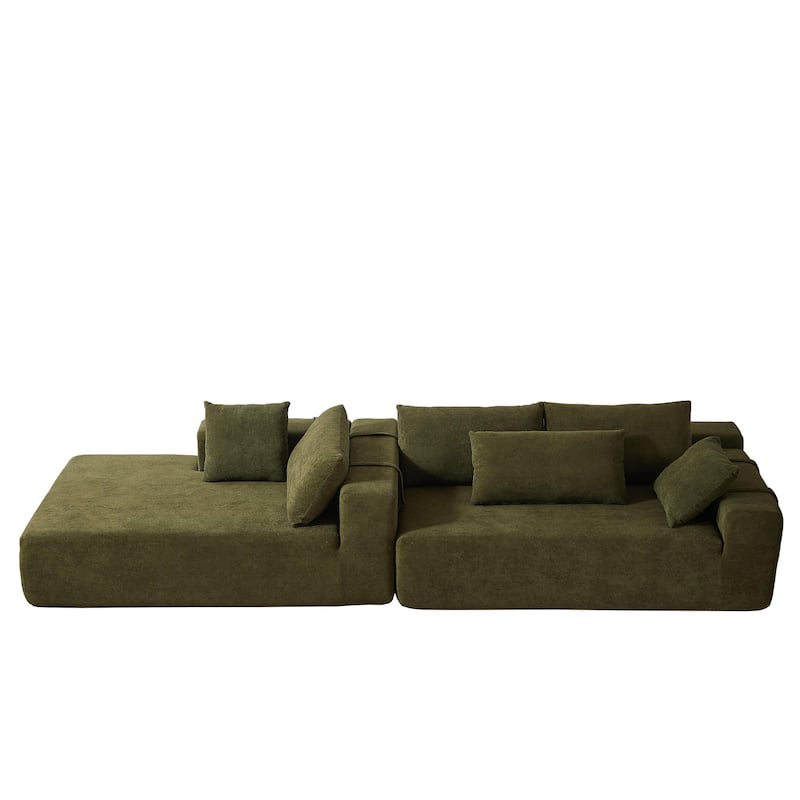 108" Chenille Modular L-Shaped Sectional Sofa with 6 Pillows, Right Chaise & No-Assembly Design
