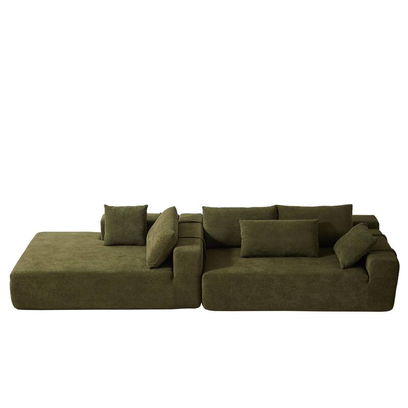 L Shaped Modular Sectional Sofa with Chaise Lounge, Oversized Chenille Upholstered Sofa, Deep Seat Sofa with 6 Pillows