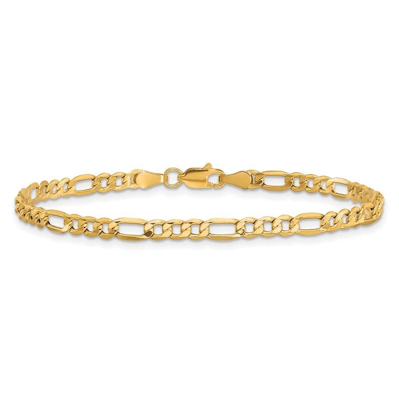 Curata 10k Yellow Gold Unisex Wide 6.25mm Semi Solid Figaro Chain Bracelet Options: 7" 8" 9"