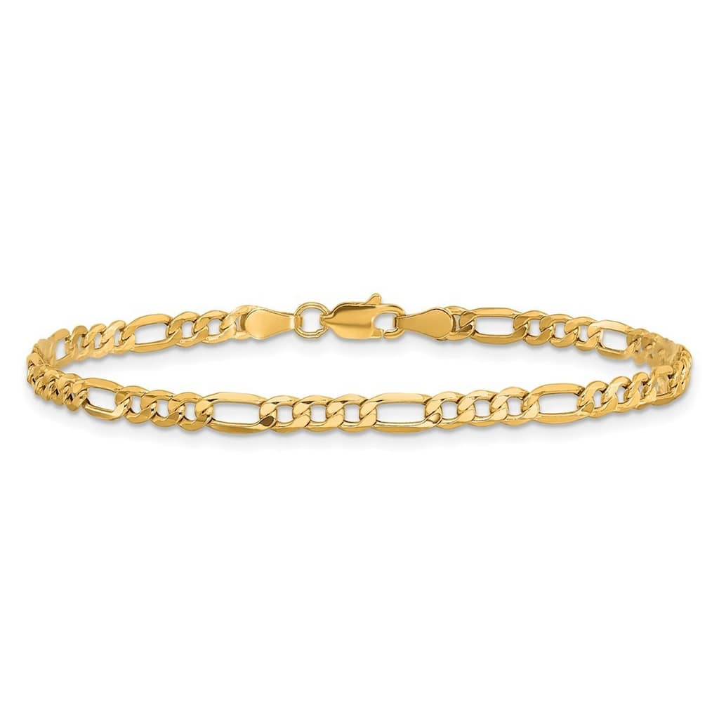 Curata 10k Yellow Gold Unisex Wide 6.25mm Semi Solid Figaro Chain Bracelet Options: 7" 8" 9"