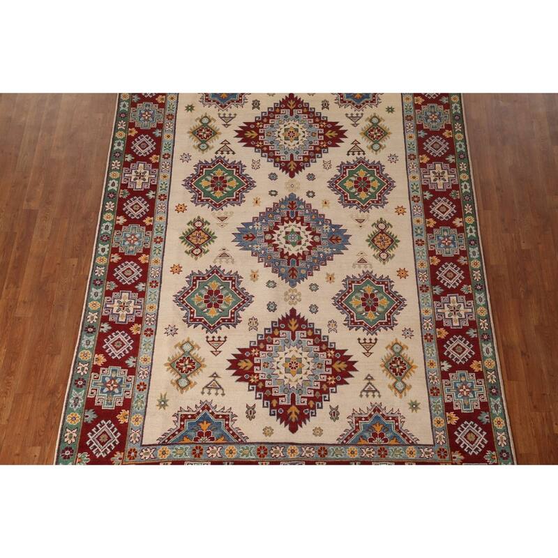Kazak Area Rug Hand-Knotted Wool Carpet - 6'8" x 9'10"