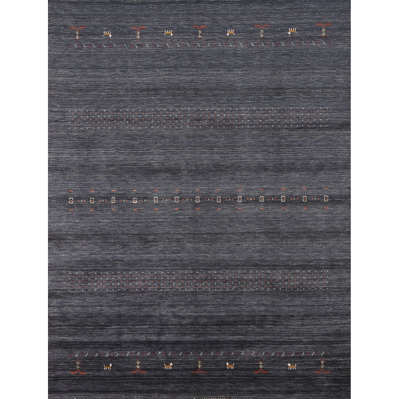 Striped Gabbeh Oriental Area Rug Handmade Wool Carpet - 8'0" x 9'9"