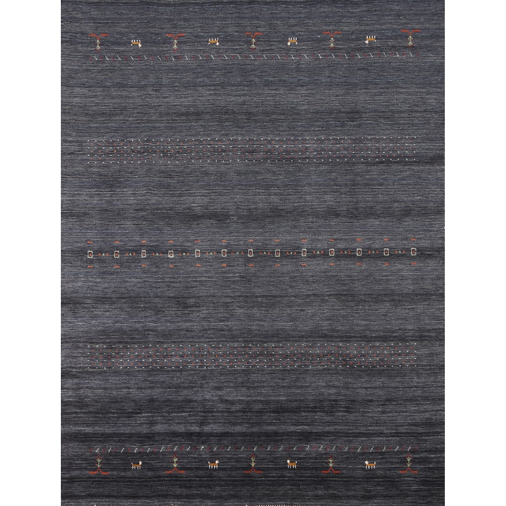 Striped Gabbeh Oriental Area Rug Handmade Wool Carpet - 8'0" x 9'9"