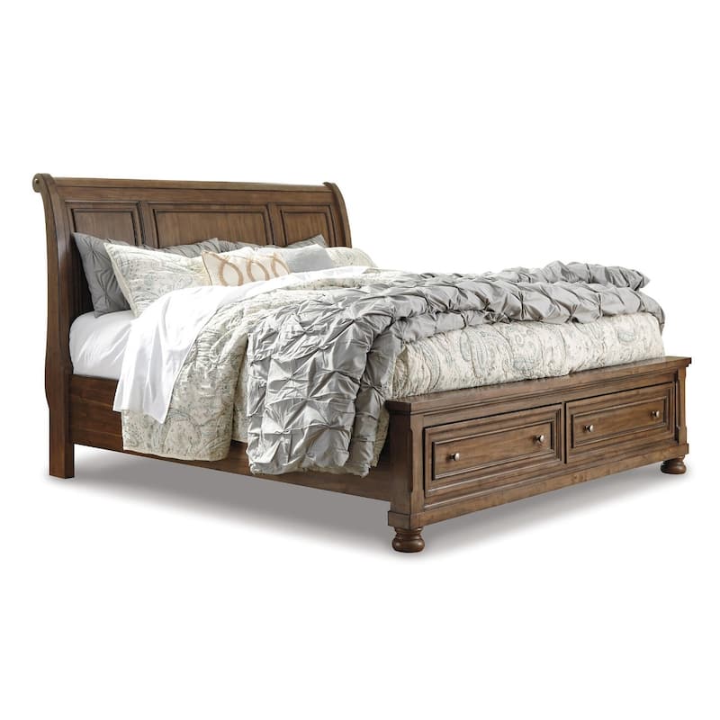 Flynnter Medium Brown Sleigh Storage Bed.
