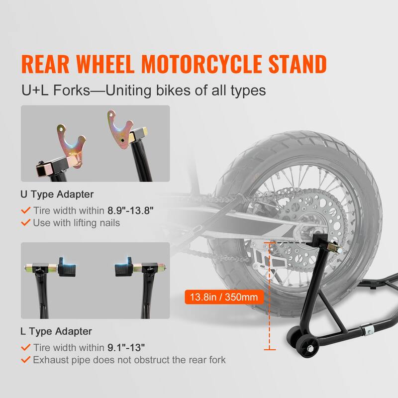 Motorcycle Stand Lift, Lift Stand, Front and Rear Wheel Fork Stand, U+L Fork Swingarm Spool