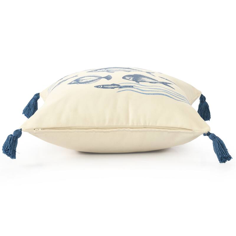 Sevita Denim Blue Coastal Fish-Patterned Polyester Throw Pillow, 20" x 20"