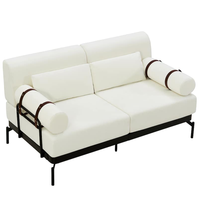 Modern Loveseat Sofa with Flexible USB Ports and Unique Cylindrical Armrests