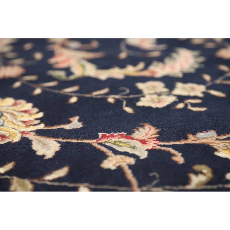 Vegetable Dye Floral Tabriz Chinese Rug Handmade Wool and Silk Carpet - 9'1" x 12'1"