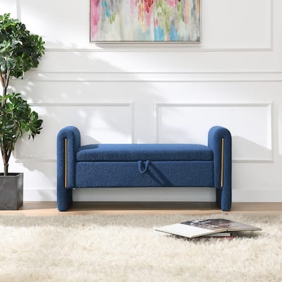 Teddy Upholstered Bed End Bench with Arms and Storage for Bedroom