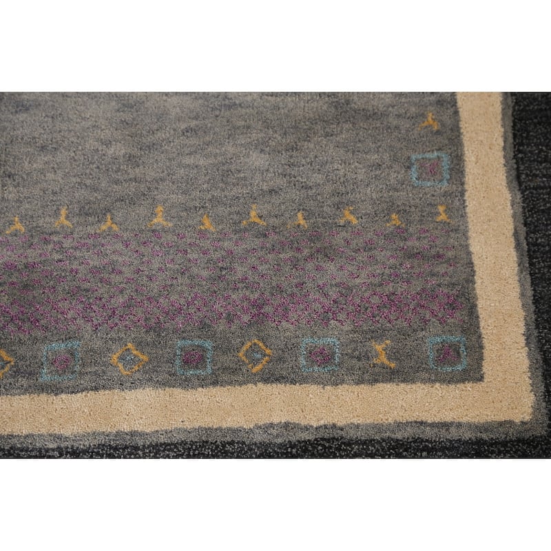 Gray Gabbeh Indian Area Rug Handmade Geometric Wool Carpet - 5'3" x 7'7"