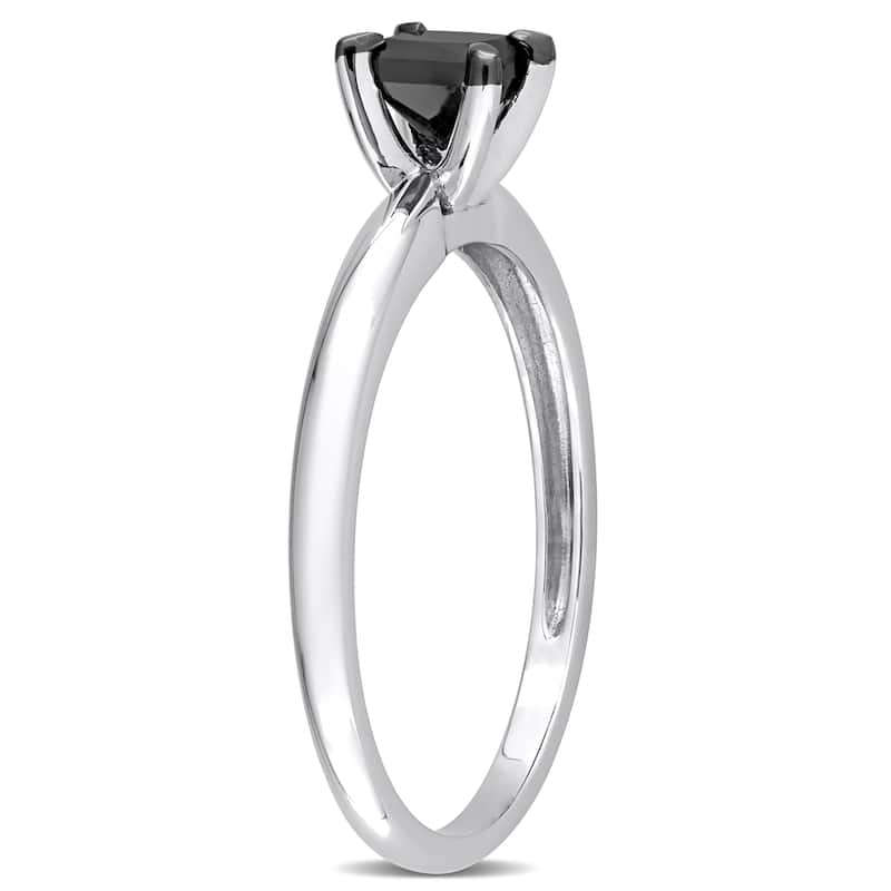 Miadora 1/2ct TDW Princess-cut Black Diamond Solitaire Engagement Ring in 14k White Gold