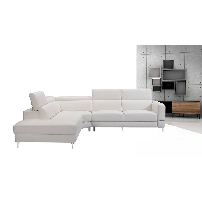 Contemporary White Bella Top Grain Leather Matched Sectional Sofa