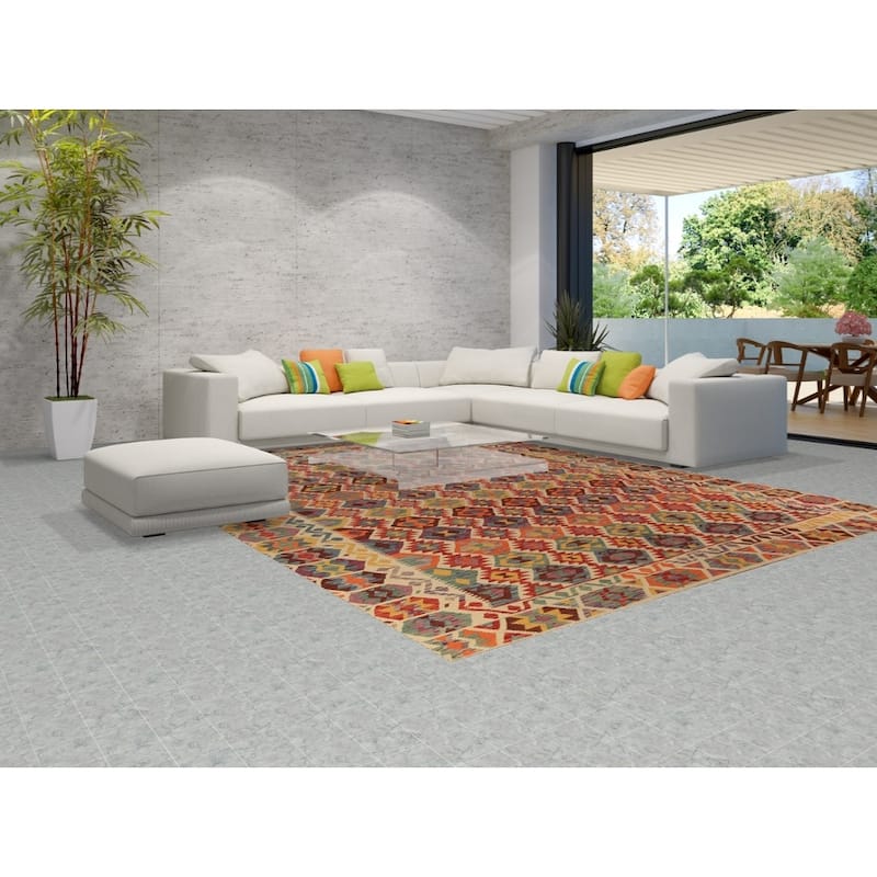 Tribal / Geometric Kilim Oriental Rug Hand-Woven Wool Carpet - 9'11"x 12'10"