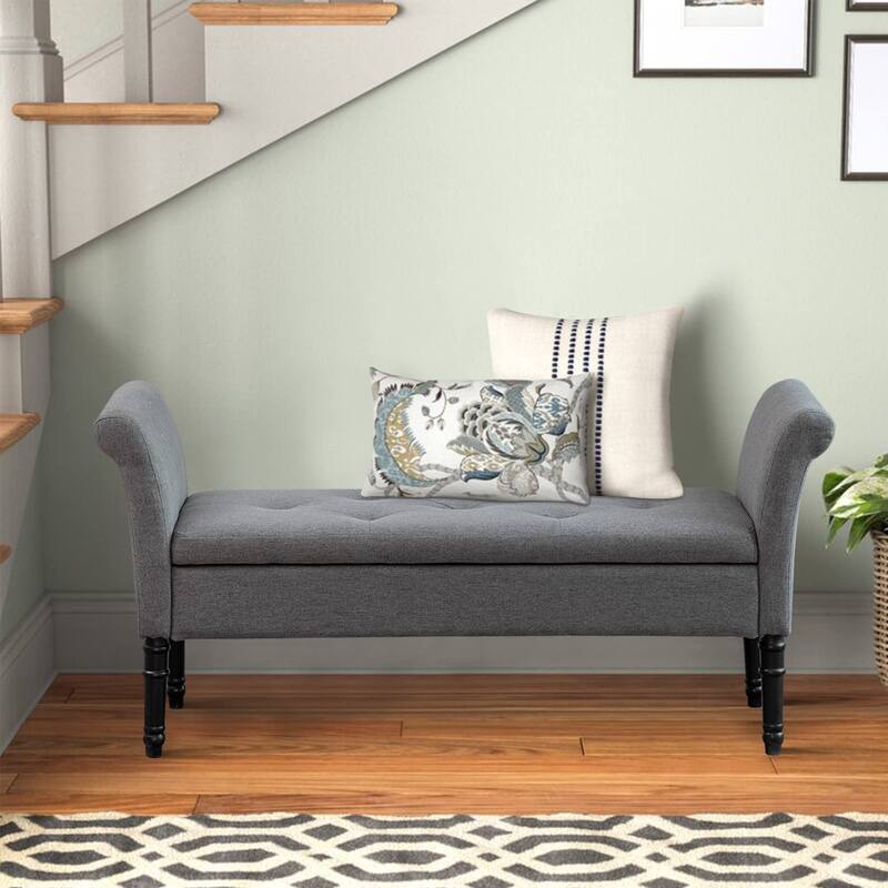 Storage Ottoman Bench with Arms Upholstered Tufted Storage Bench for Bedroom Entryway Bench Footstool with Large Storage