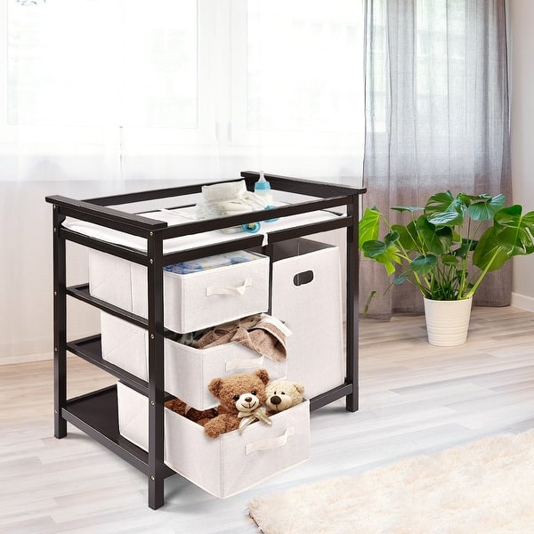 Shop Costway Espresso Infant Baby Changing Table W 3 Basket Hamper