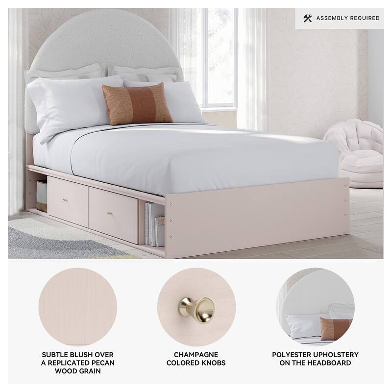Signature Design by Ashley Wistenpine Pink/Cream Full Upholstered Panel Platform Bed with Storage