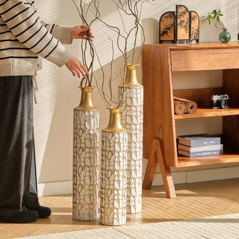Hand-Woven PVC Rattan Floor Vase