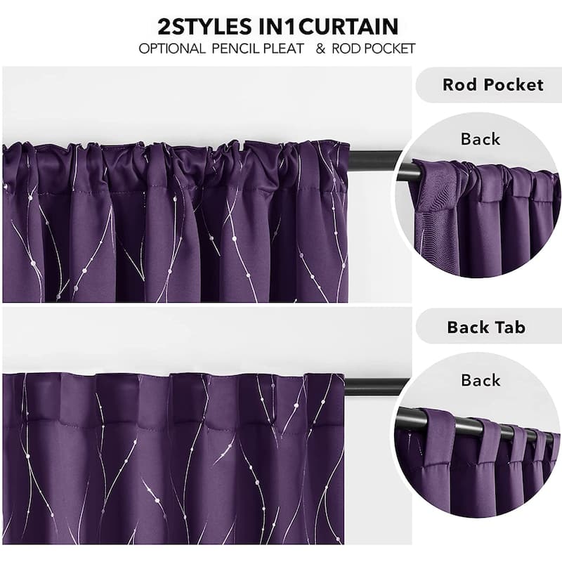 Deconovo Back Tab Silver Lines with Dots Curtain Panel Pairs(2 Panel)