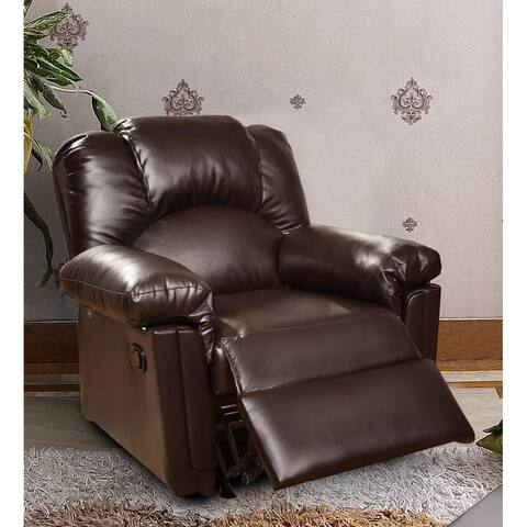 Solid Wood Framed Rocker Recliner with Faux Leather Upholstery, Brown
