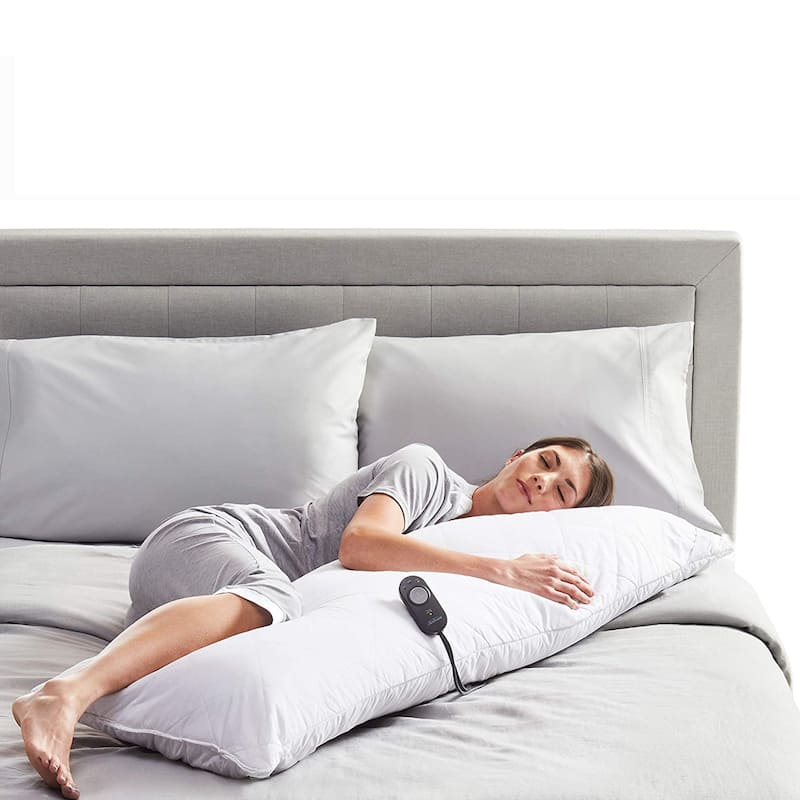 Sunbeam 54 Inch Heated Body Pillow with Temperature Controller - White
