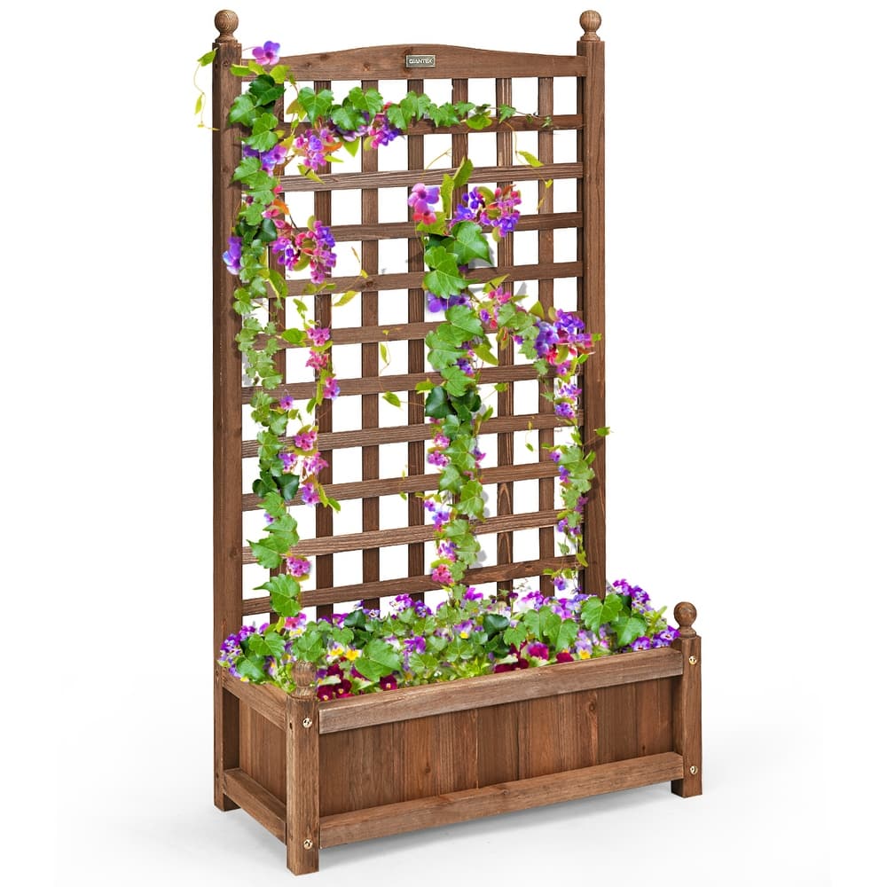 Costway Solid Wood Planter Box with Trellis Weather-Resistant Outdoor - 25'' (L) X 11'' (W) X 48'' (H)