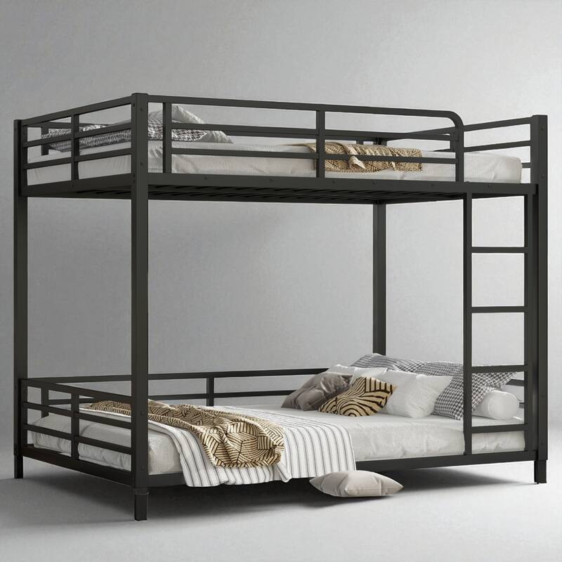 Metal Twin Over Full/Full Over Full Floor Bunk Bed Frame, Heavy-Duty Quiet Design with Safety Guardrails
