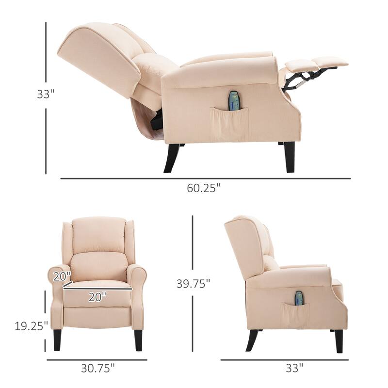 Linen Upholstered Recliner Sofa with Heat & Dual Massage Motors, Manual Reclining & Remote Control
