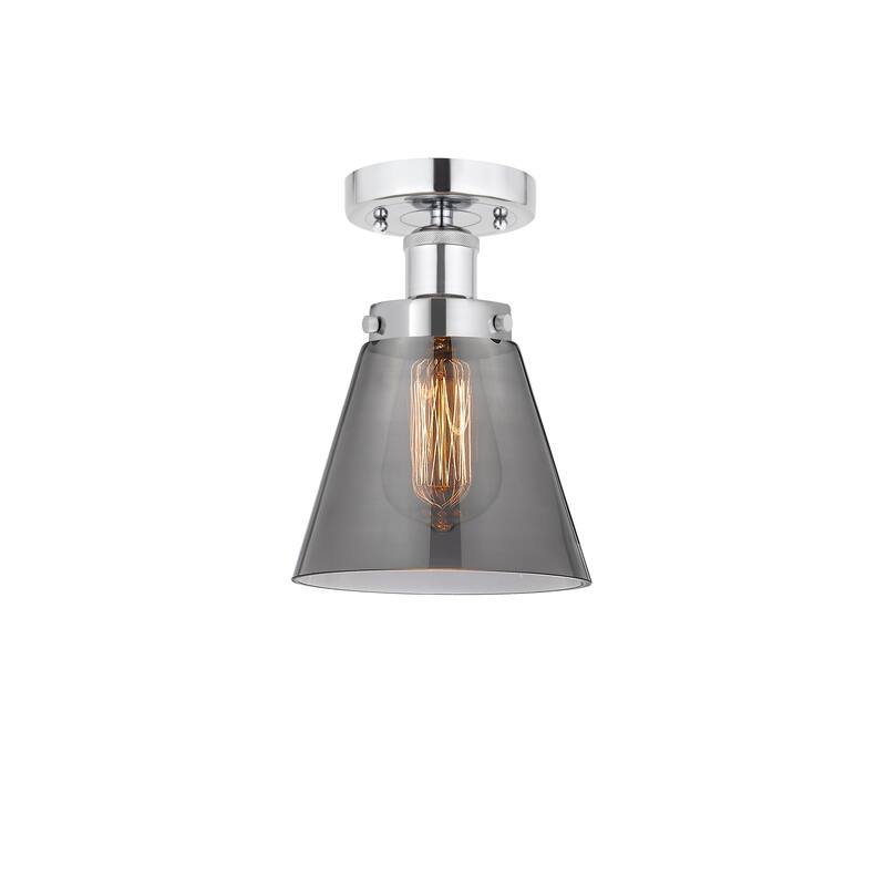 Innovations Lighting Edison Cone - 1 Light 7" Semi-Flush Mount - Polished Chrome/Light Smoke