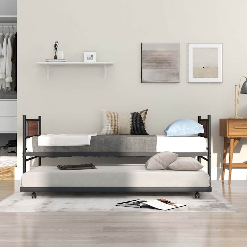 Costway Twin Metal Daybed Frame with Trundle Bed Set Platform Sofa Bed