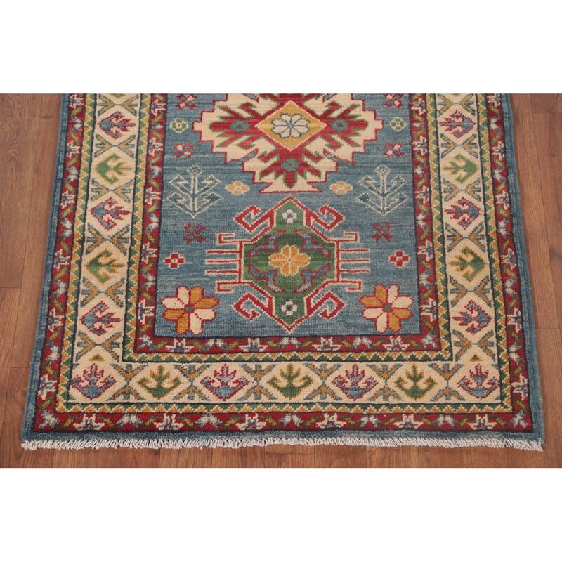 Light Blue Kazak Oriental Foyer Rug Hand-Knotted Wool Carpet - 2'10" x 4'1"