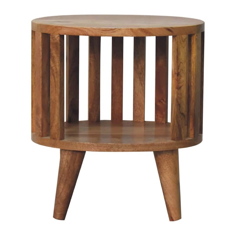 HomeRoots 16" Light Brown Solid Wood Slat Back Round Nightstand