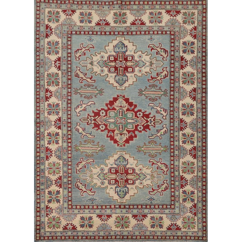 Light Blue Kazak Area Rug Hand-Knotted Wool Carpet - 5'6" x 7'4"