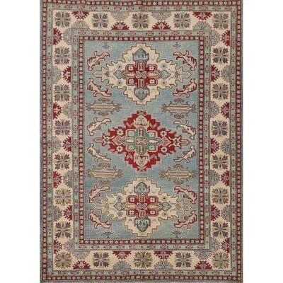 Light Blue Kazak Area Rug Hand-Knotted Wool Carpet - 5'6" x 7'4"