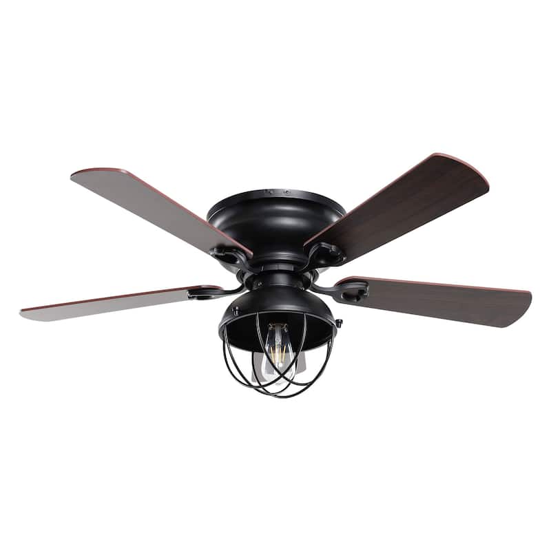 42" Low Profile Black Cage Ceiling Fan with Light Kit and Remote Control - 42-in