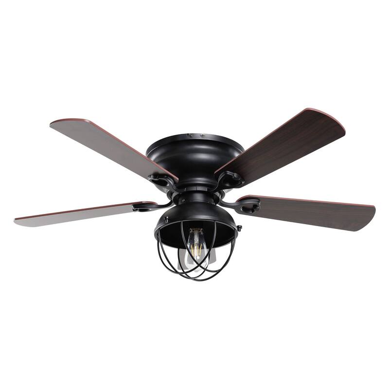 42 in. Low Profile Black Cage Ceiling Fan with Light Kit and Remote Control - 42-in