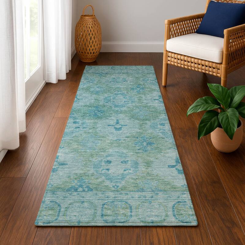 Premium Washable Super Soft Vintage Traditional Mayfield Rug - Teal - 2'3" x 7'6"
