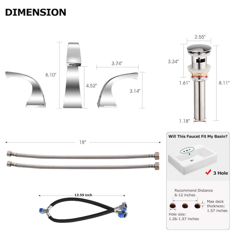 BATHLET Artistic Arc Widespread Bathroom Faucet With Drain