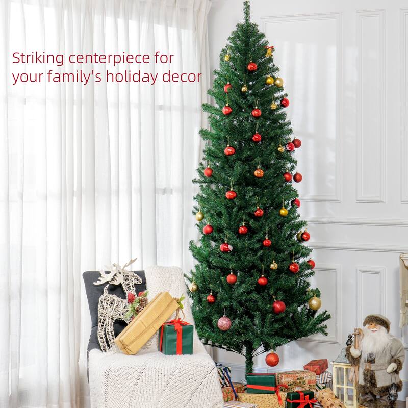8FT Tall Unlit Slim Pencil Douglas Fir Artificial Christmas Tree with 1168 Realistic Branch Tips