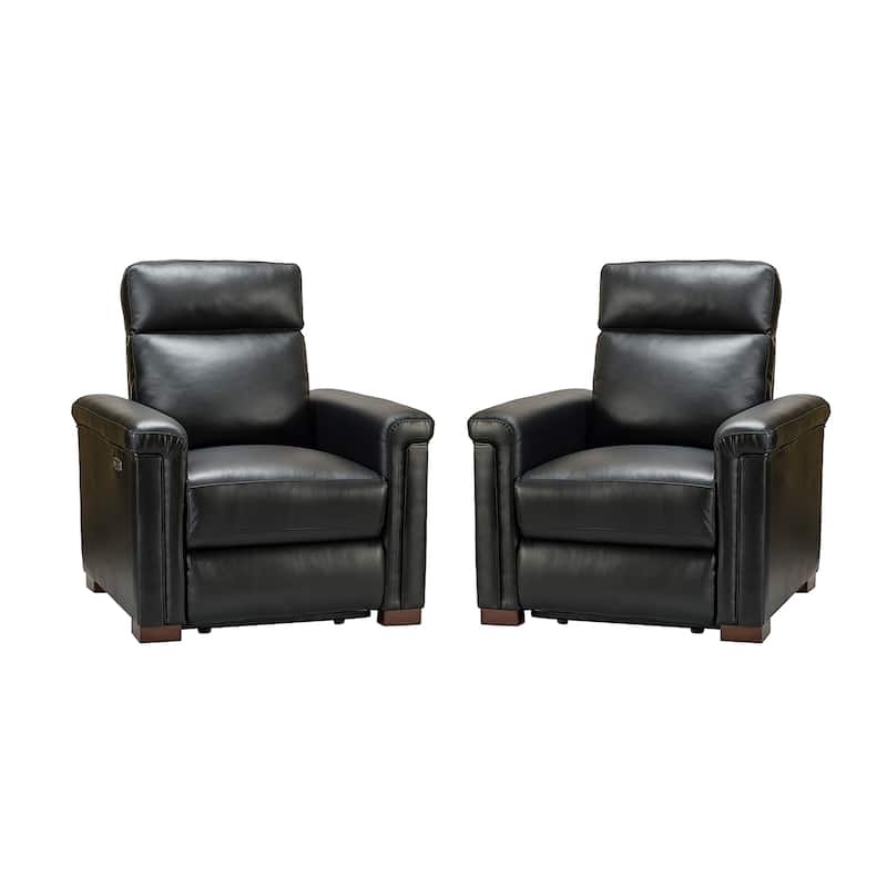 Alicia 34.65" Wide Contemporary Classic Genuine Leather Power Recliner With USB Port, Set of 2