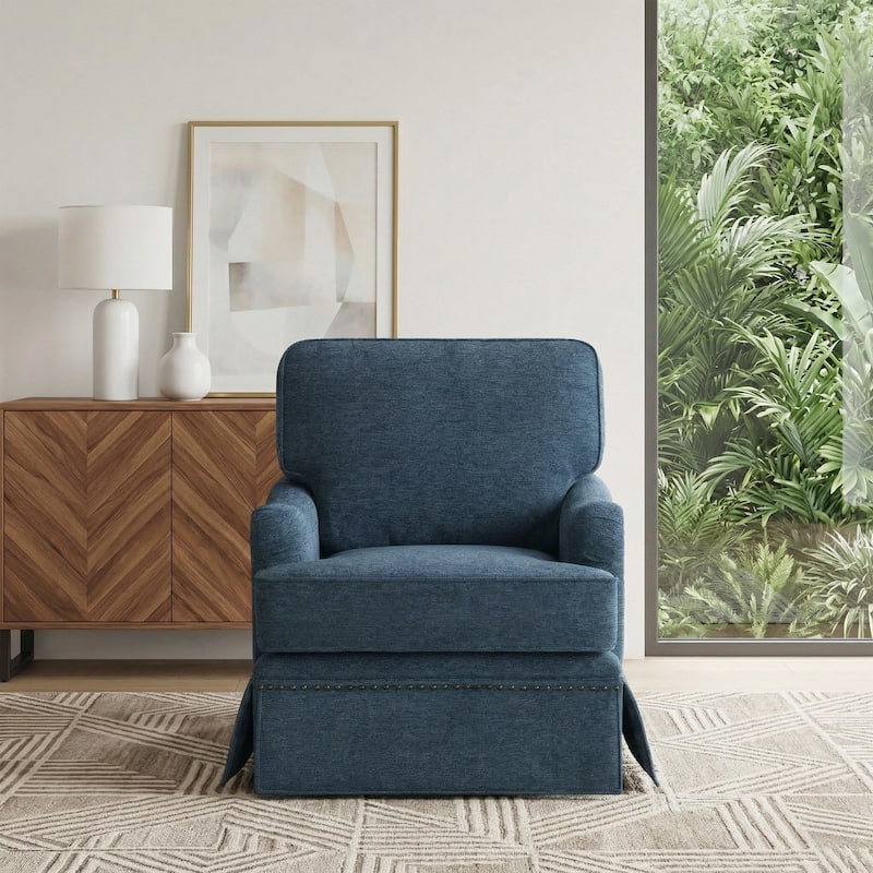 Chenille Swivel Accent Chair with Nailhead Trim Skirt
