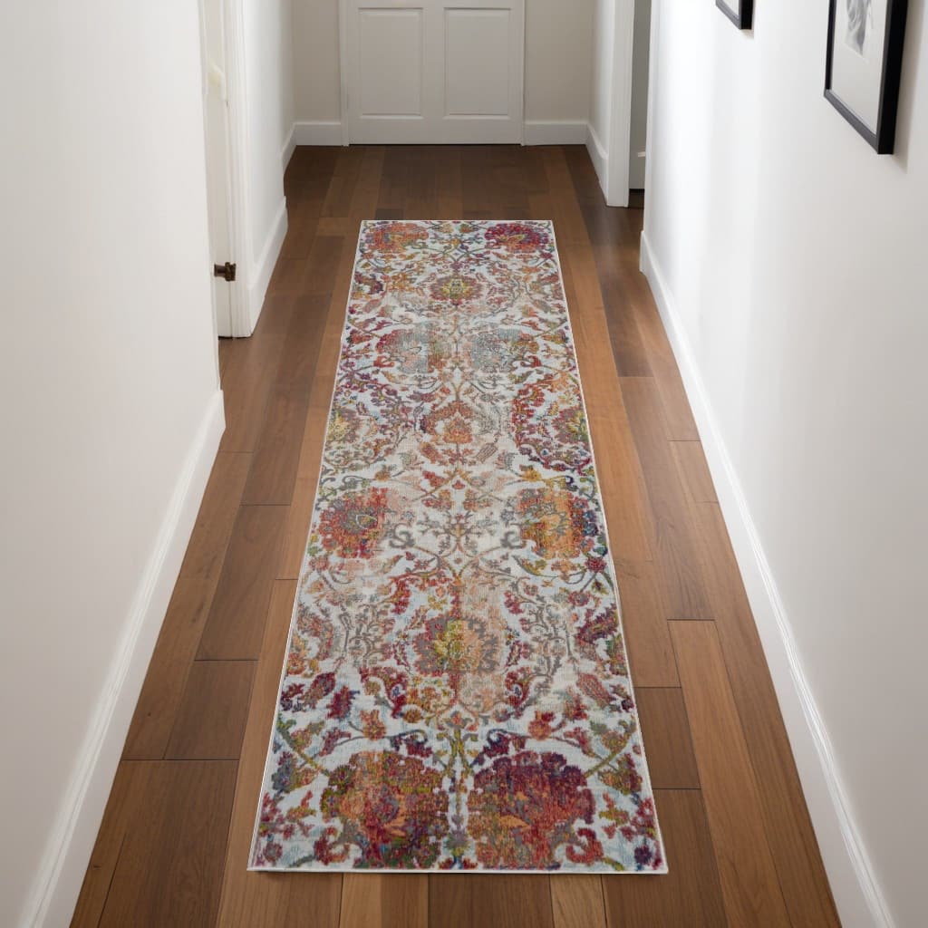 Jafe Power Loomed Distressed Abstract Floral Traditional Non Skid Area Rug By HomeRoots - 96' X '28' X '0.5