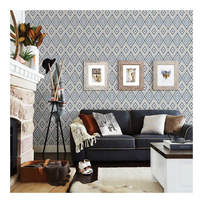 Chesapeake Ganado Navy Geometric Ikat Wallpaper - 20.5 x 396 x 0.025