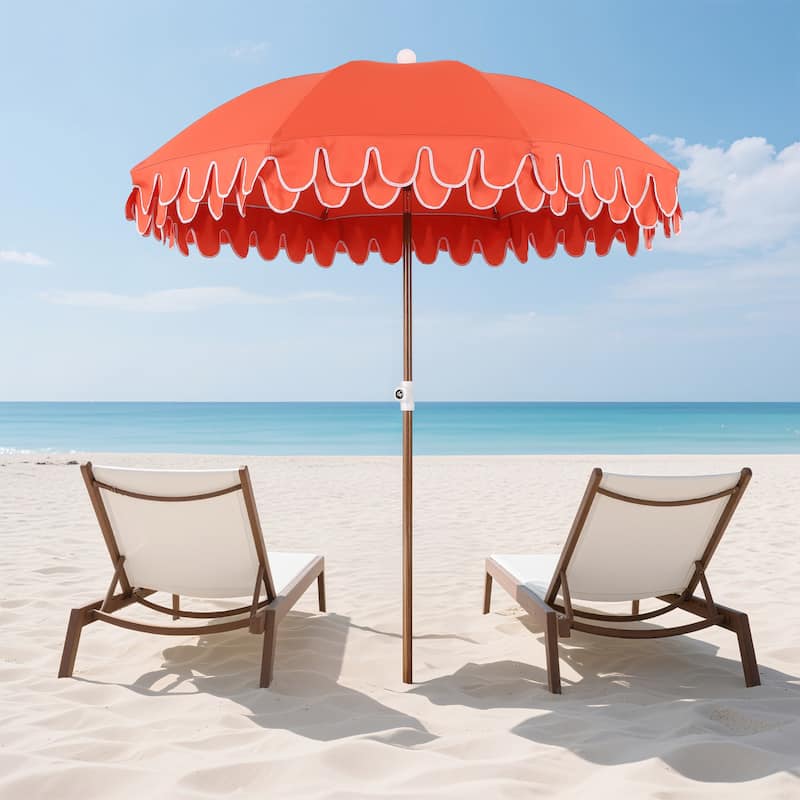 Horizon 6.5ft. Beach Umbrella with Tilt, Wind Vent, UV Protection, and Carry Bag - Coral Red, Dark Brown Pole