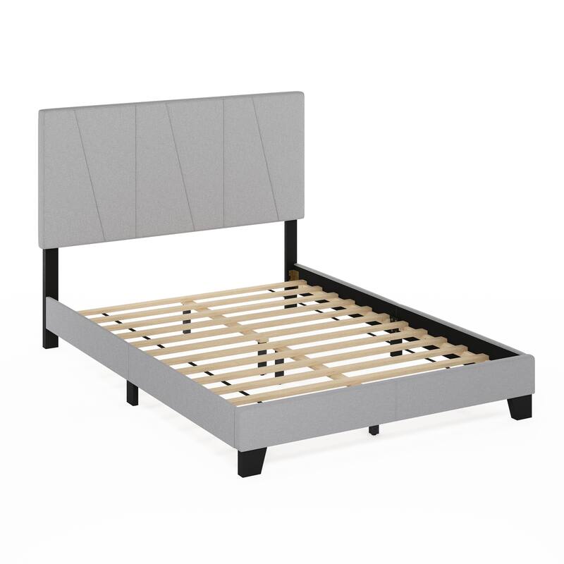 Furinno Lucy Geometric Design Headboard Bedframe, 12PC Slat Style, Glacier, Twin - Full