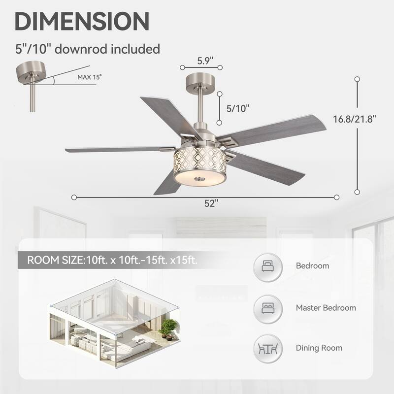 52" Reversible 5-Blade Caged Ceiling Fan with Light and Remote