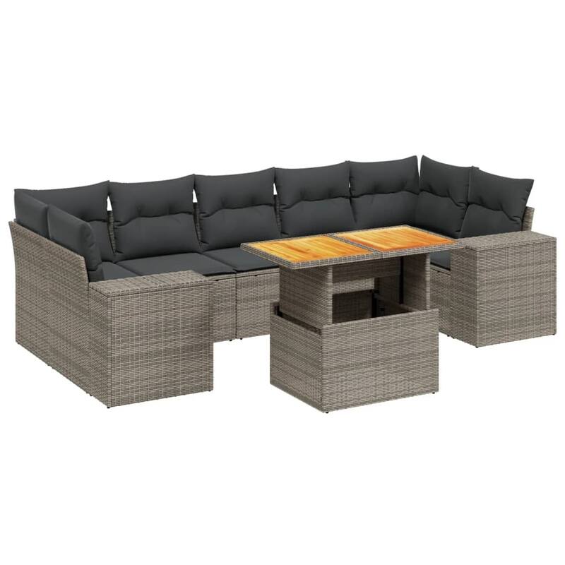 vidaXL Patio Sofa Set with Cushions Balcony Modular Sofas 8 Piece Poly Rattan - 21.7 x 39.4 x 28.7