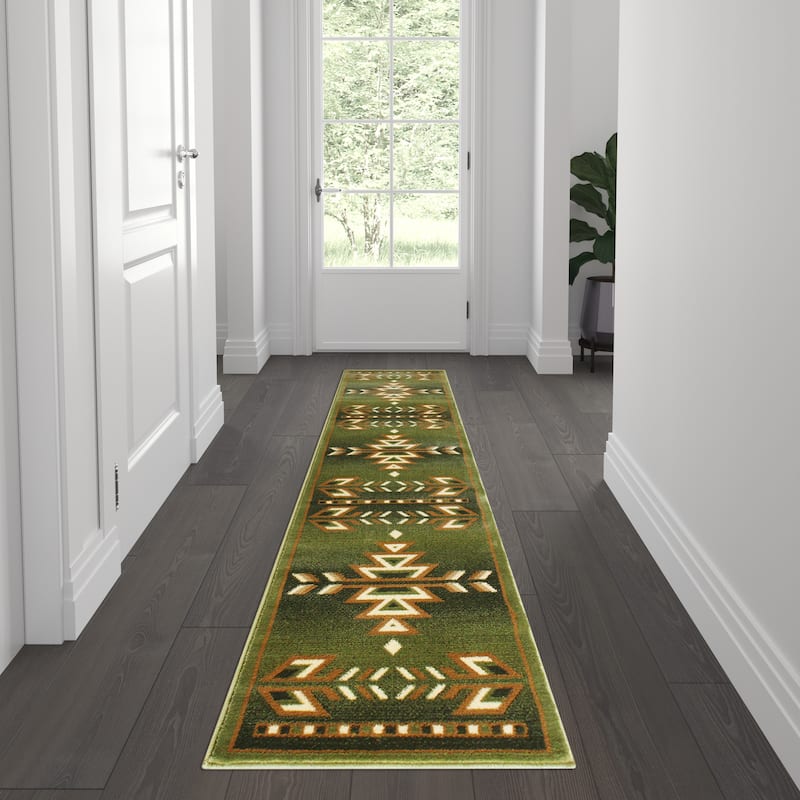 Multipurpose Southwestern Style Patterned Indoor Area Rug - 2' x 7' - Green