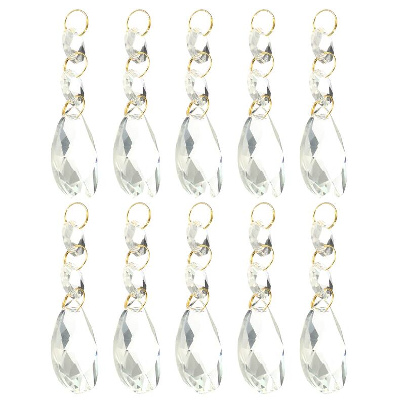 10Pcs 38mm Clear Crystal Teardrop w 14mm Octagonal Bead Clear
