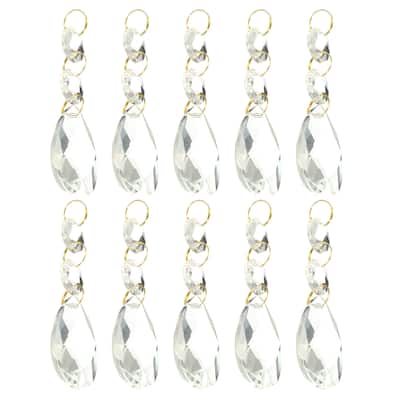 10Pcs 38mm Clear Crystal Teardrop w 14mm Octagonal Bead Clear
