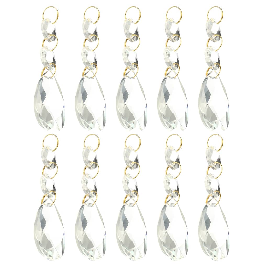 10Pcs 38mm Clear Crystal Teardrop w 14mm Octagonal Bead Clear